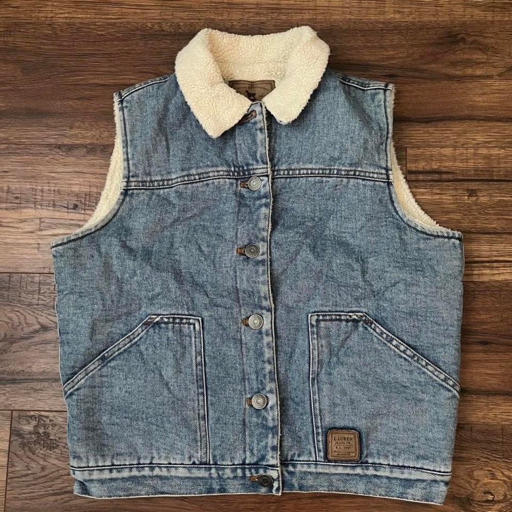Ralph Lauren Light Blue Denim Sherpa-Lined Vest